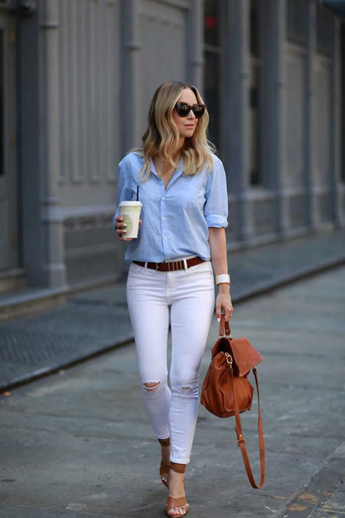white jeans and denim