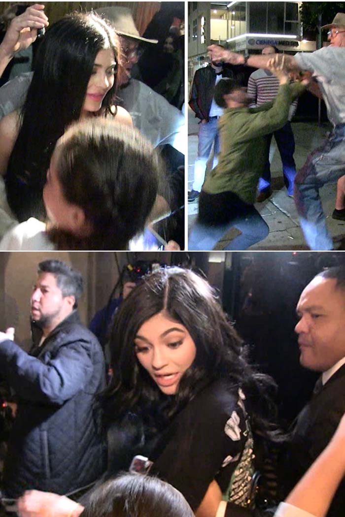Kylie Jenner Stops for Young Fans, But Grandpa Brawls with Photogs