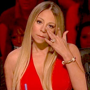 Mariah Carey wipes away a tear in American Idol