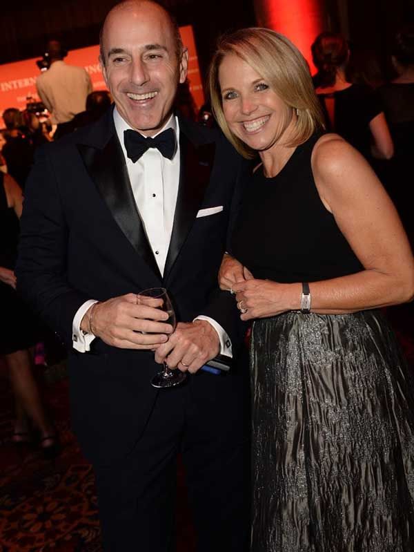 Matt Lauer with Katie Couric in Carmen Marc Valvo