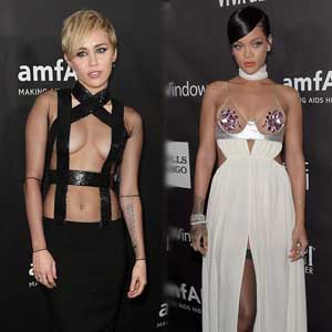 Miley Cyrus and Rihanna wear barely there frocks at amfAR Inspiration Gala