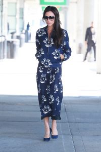 Victoria Beckham flashed the flesh in a sheer panelled skirt