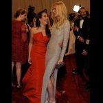 Lea Michele in Escada with Gwyneth Paltrow at Alexander McQueen Savage Beauty exhibition