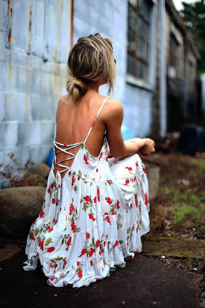 Floral Backless Dress For Summer