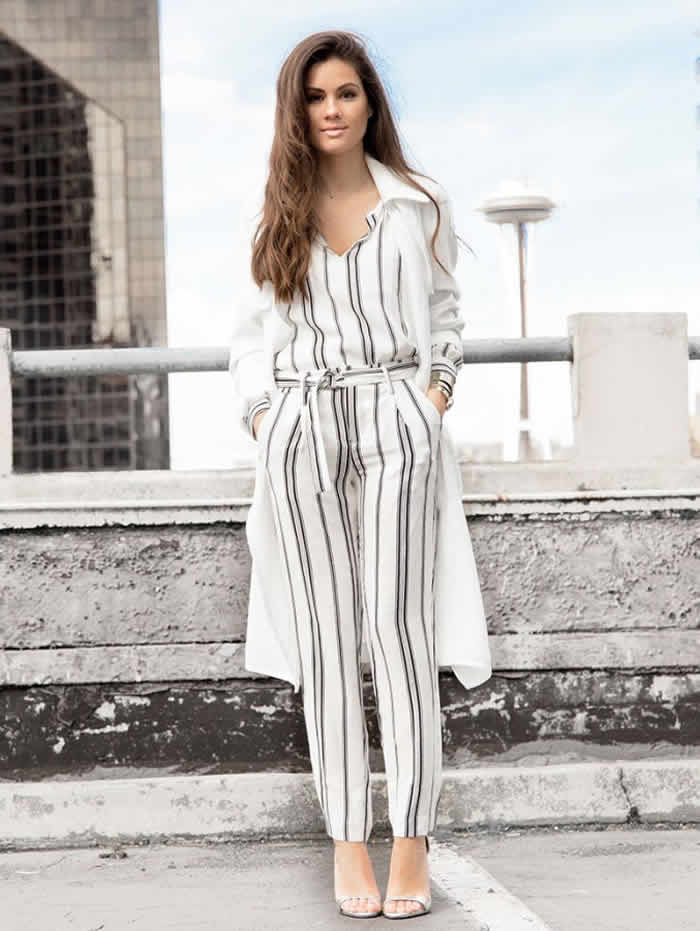 Go for a dressy look with chic trousers and jumpsuits.
