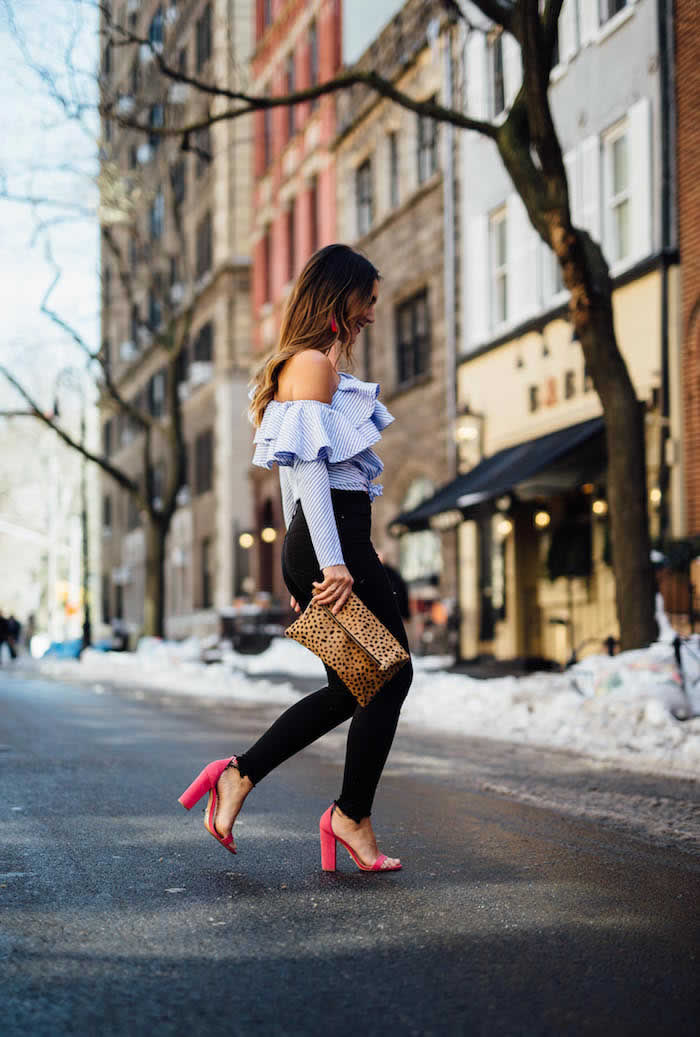 Statement Top + Skinnies + Bright Sandals