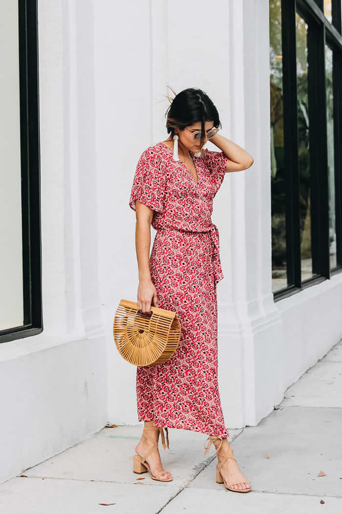 Straw Bag + Floral Dress