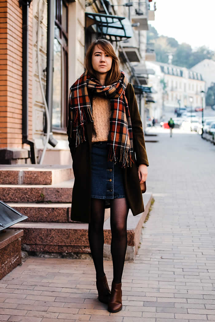 Scarf, Tights, and Long Coat