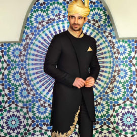 Angle Cut Black Sherwani 1