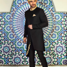 Angle Cut Black Sherwani