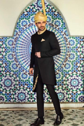 Angle Cut Black Sherwani
