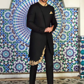 Angle Cut Black Sherwani