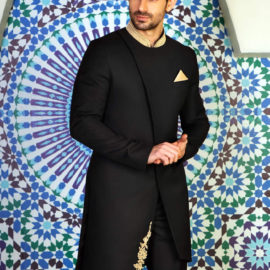 Angle Cut Black Sherwani