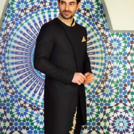 Angle Cut Black Sherwani