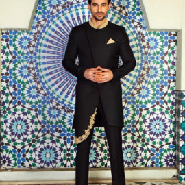 Angle Cut Black Sherwani