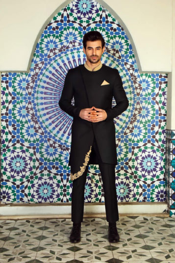 Angle Cut Black Sherwani