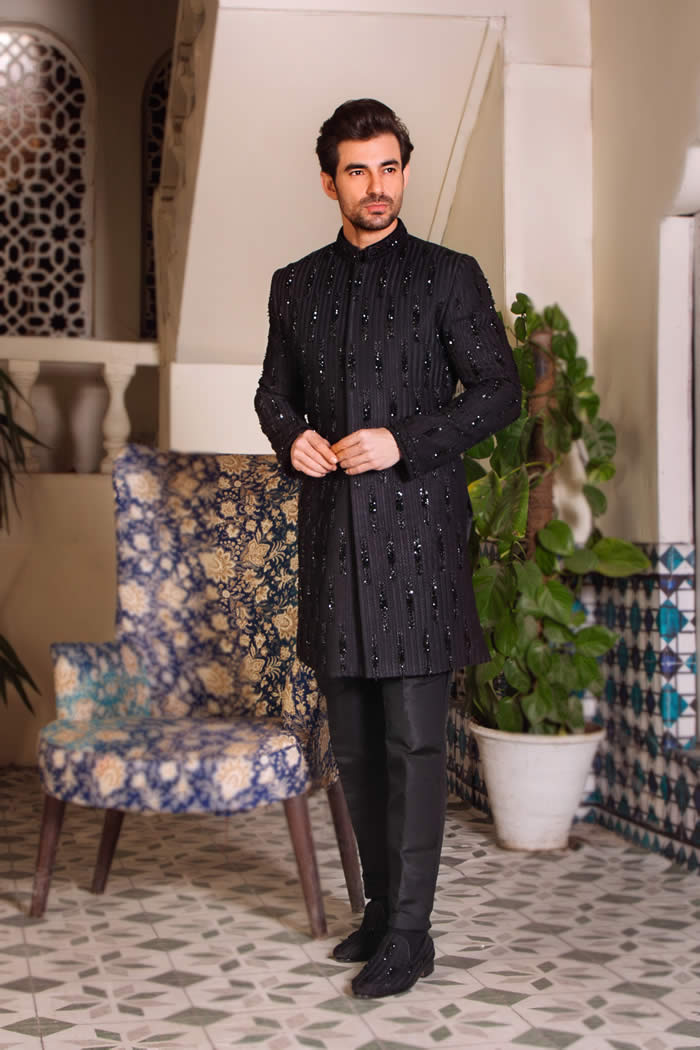 Black Bead Work Sherwani