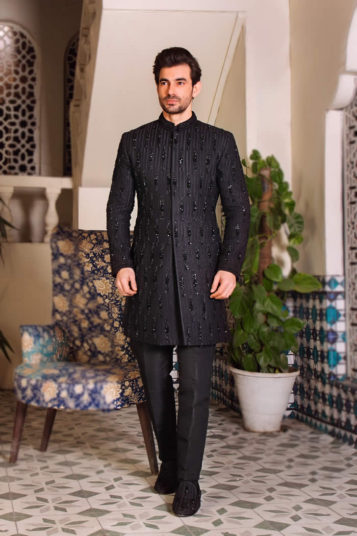 Black Bead Work Sherwani