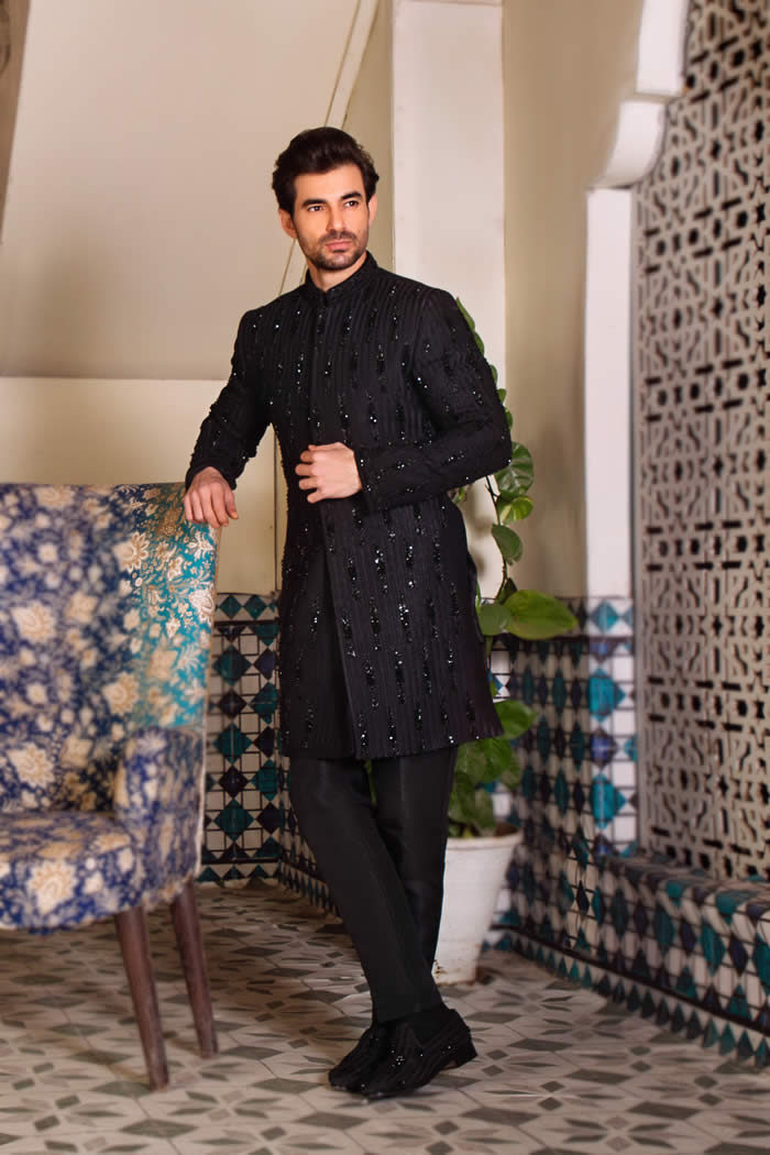 Black Bead Work Sherwani