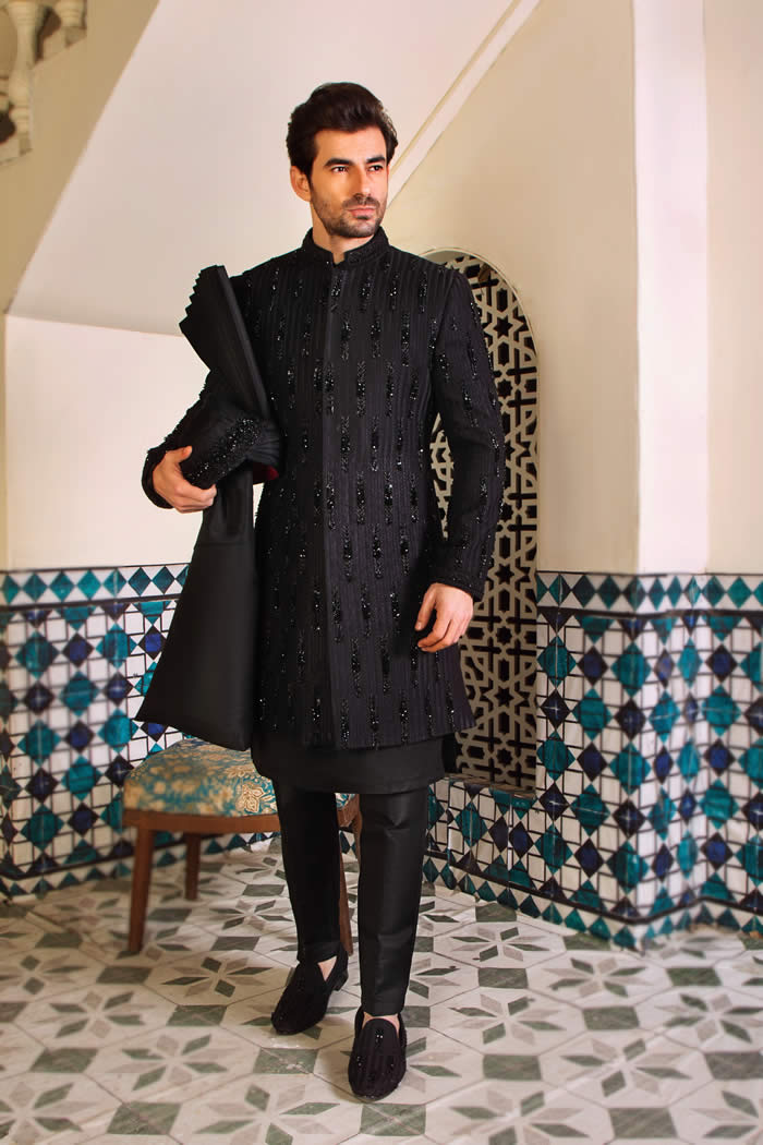 Black Bead Work Sherwani