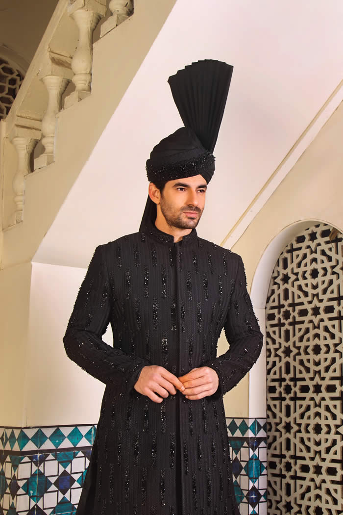 Black Bead Work Sherwani