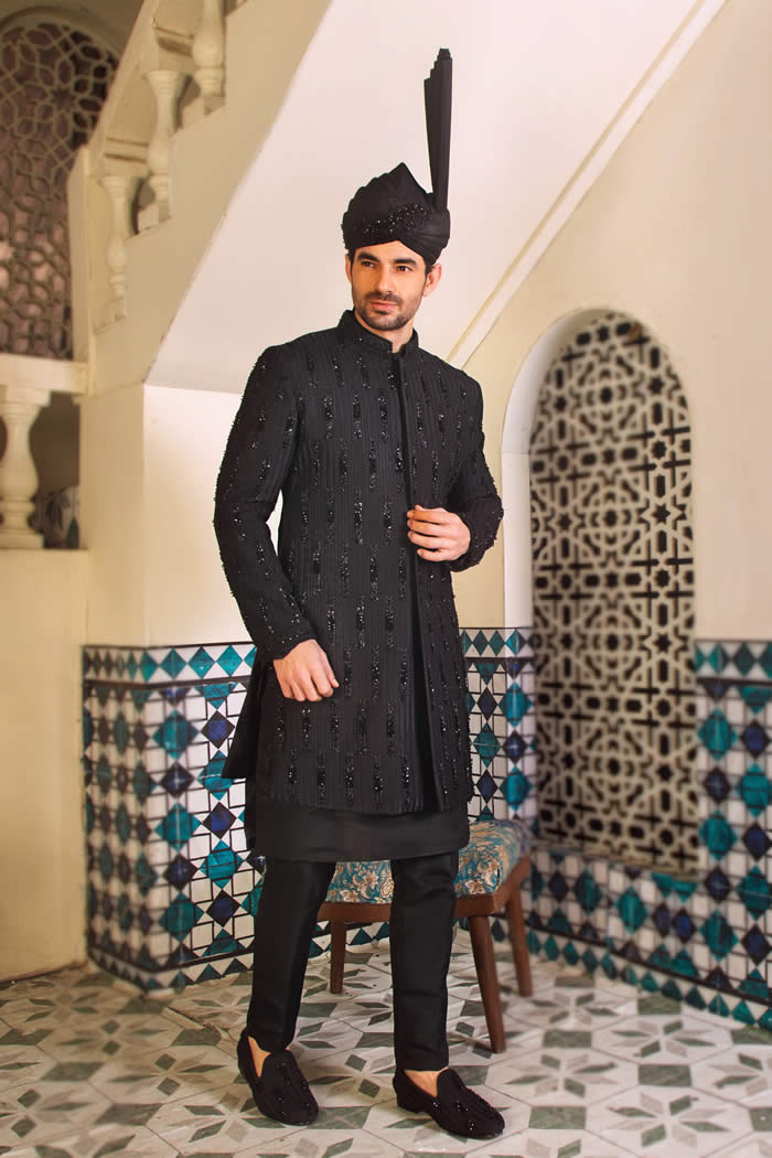 Black Bead Work Sherwani