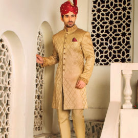 Golden Sherwani by Shameel Khan