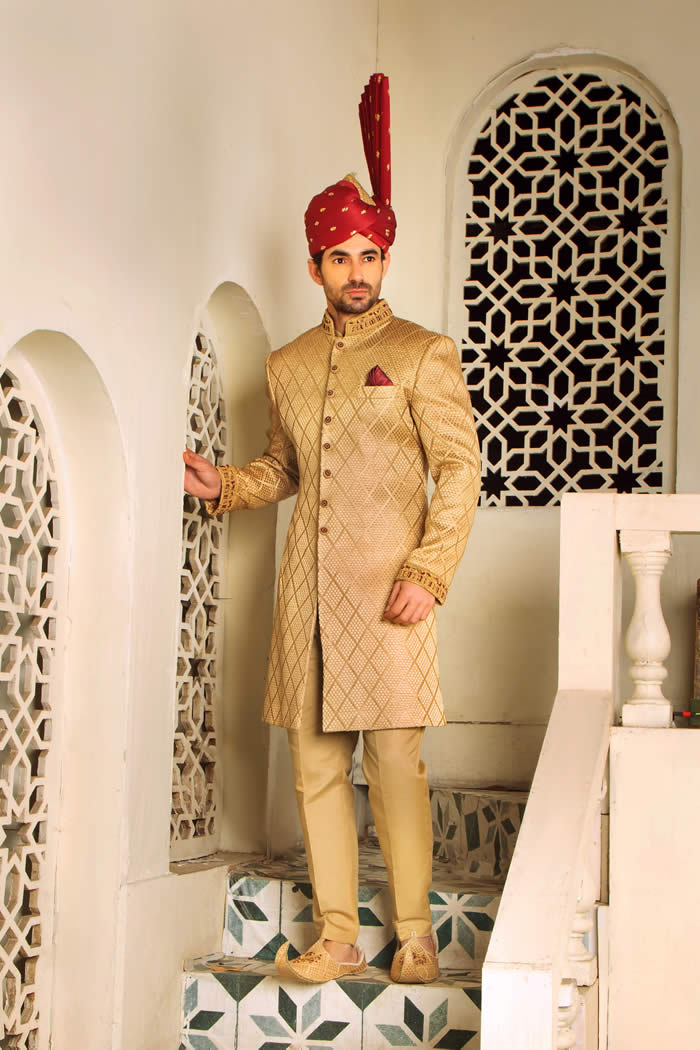 Golden Sherwani by Shameel Khan