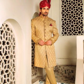 Golden Sherwani by Shameel Khan