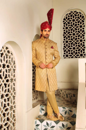 Golden Sherwani by Shameel Khan