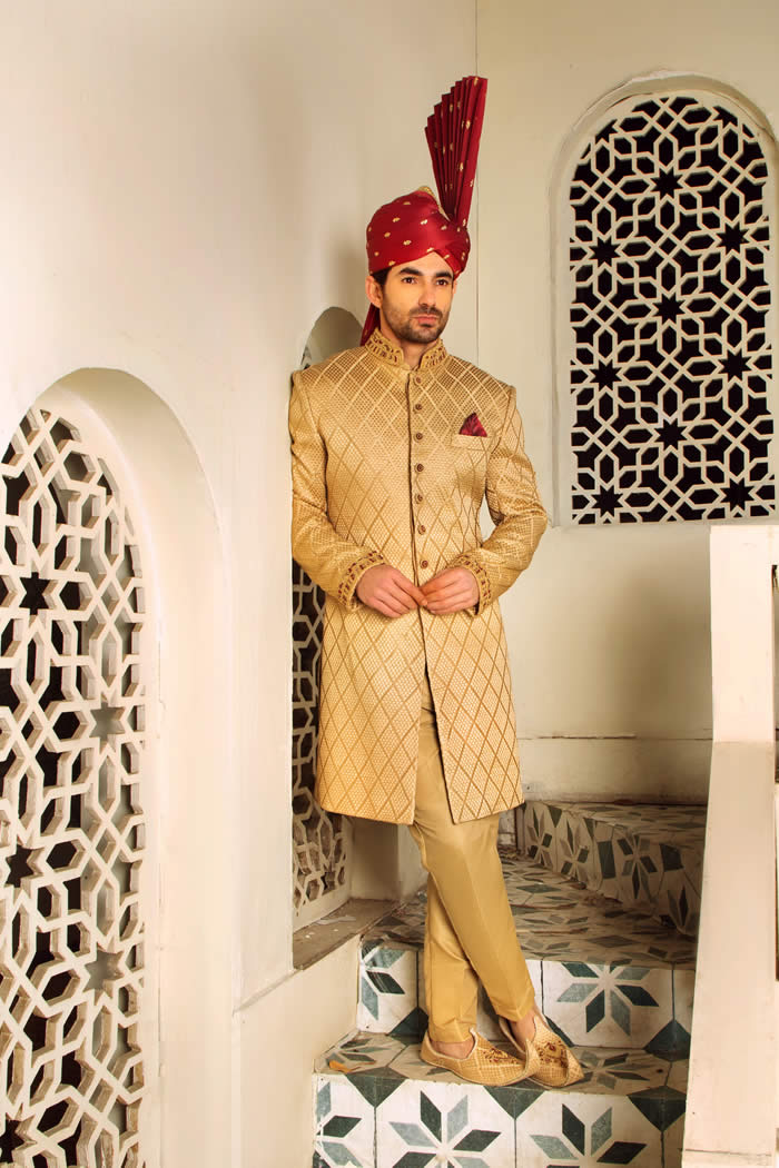 Golden Sherwani by Shameel Khan