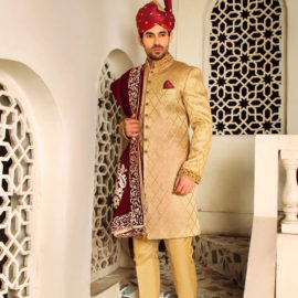 Golden Sherwani by Shameel Khan