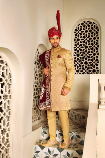 Golden Sherwani by Shameel Khan