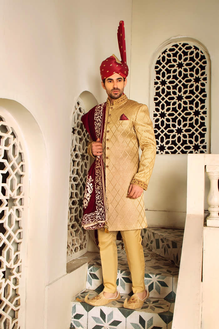 Golden Sherwani by Shameel Khan