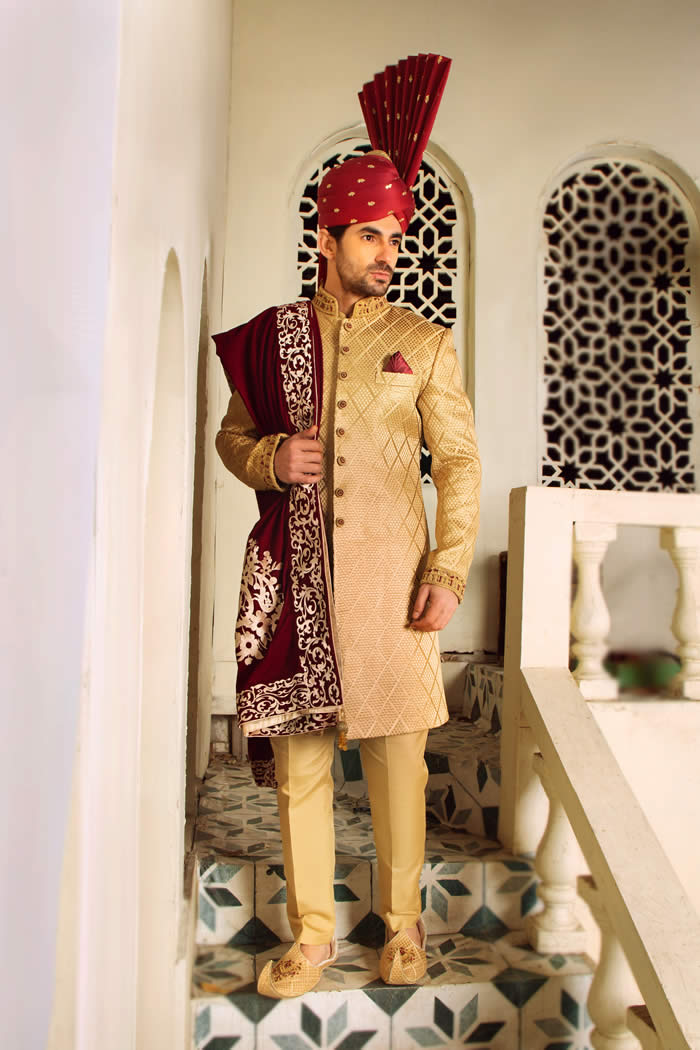 Golden Sherwani by Shameel Khan