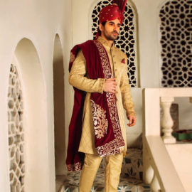 Golden Sherwani by Shameel Khan
