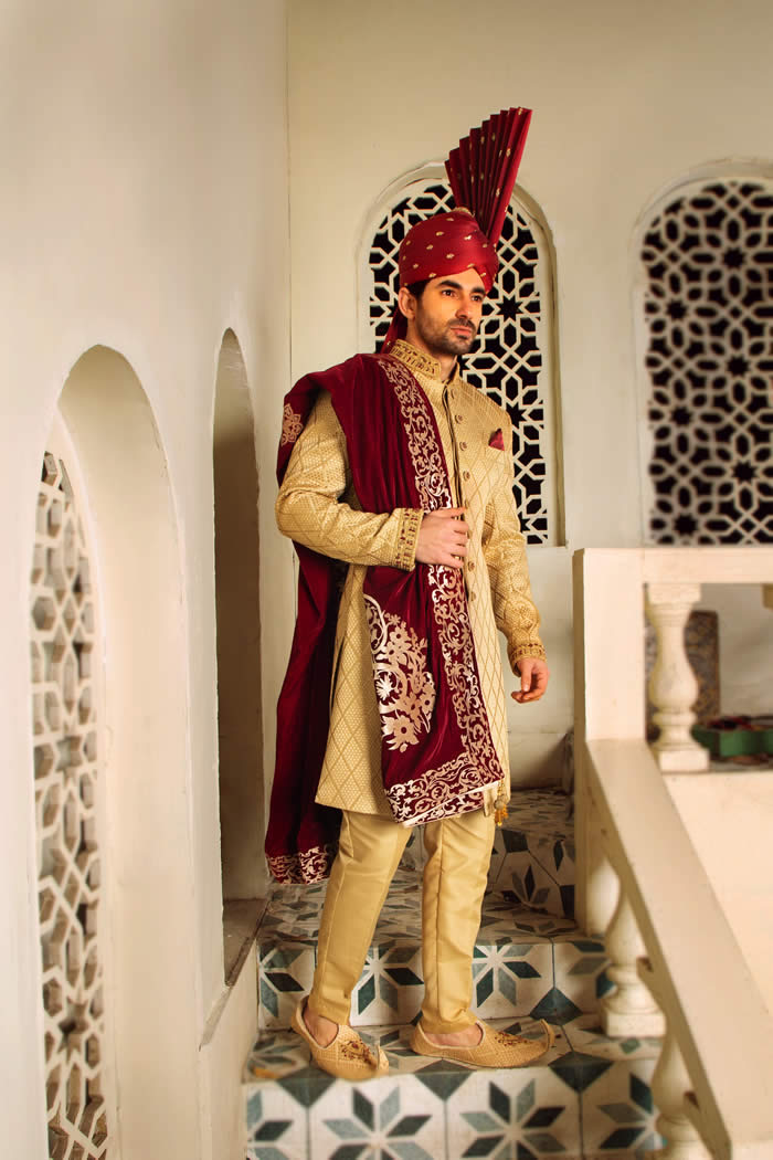 Golden Sherwani by Shameel Khan
