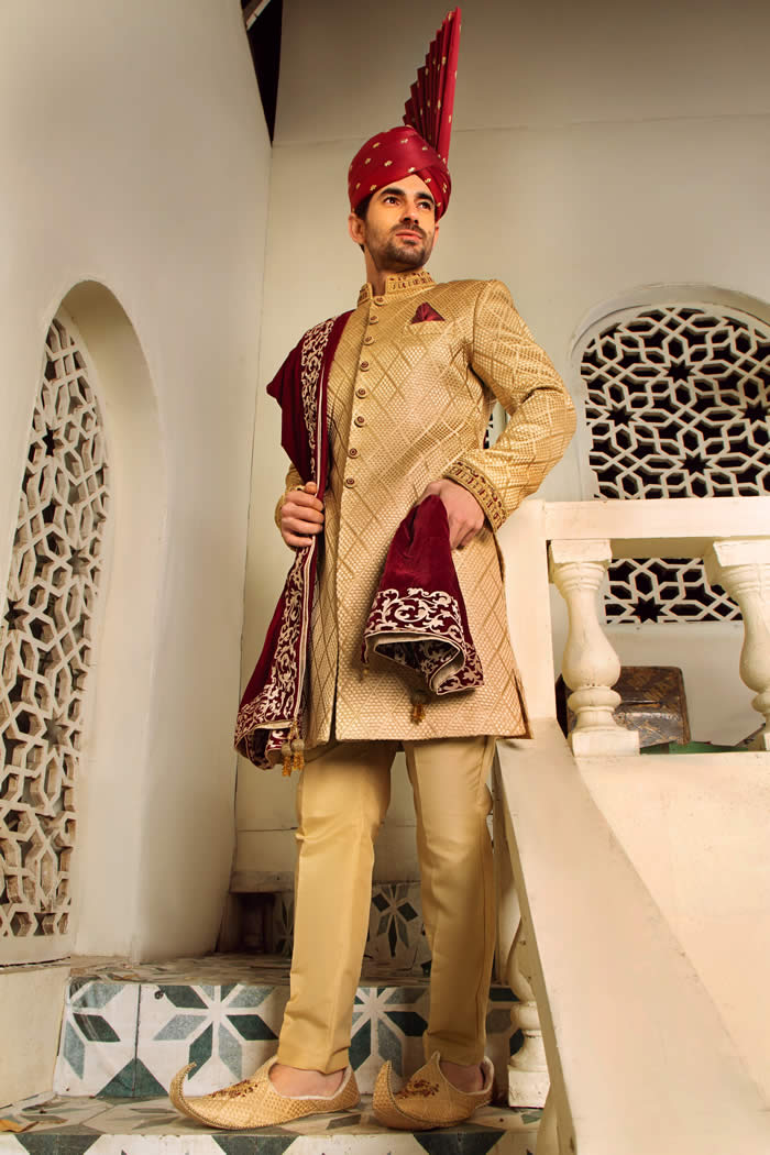 Golden Sherwani by Shameel Khan