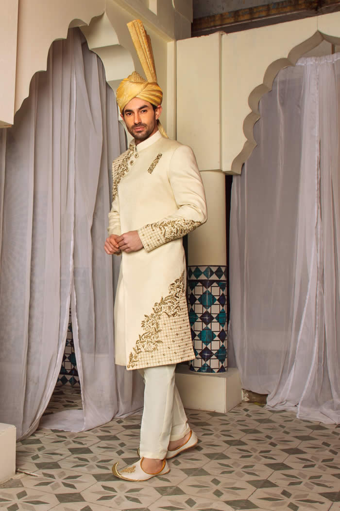 Off-White Embroidered Sherwani