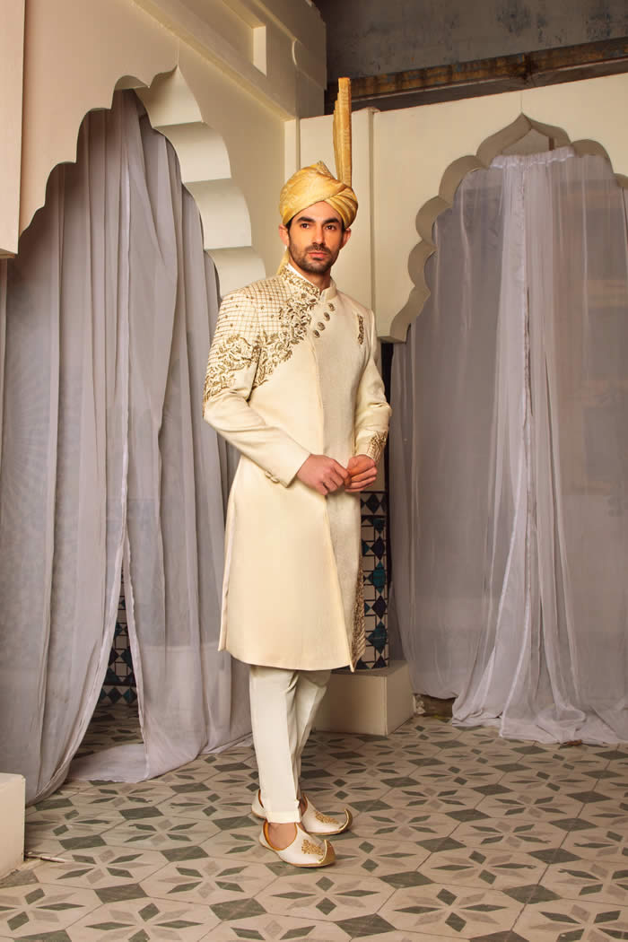 Off-White Embroidered Sherwani