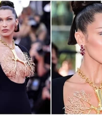 Bella ramatic Schiaparelli Gown Cannes 2021