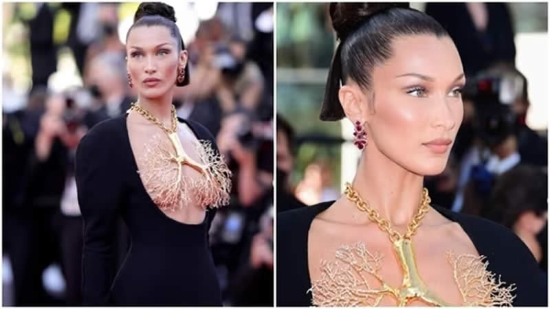 Bella ramatic Schiaparelli Gown Cannes 2021