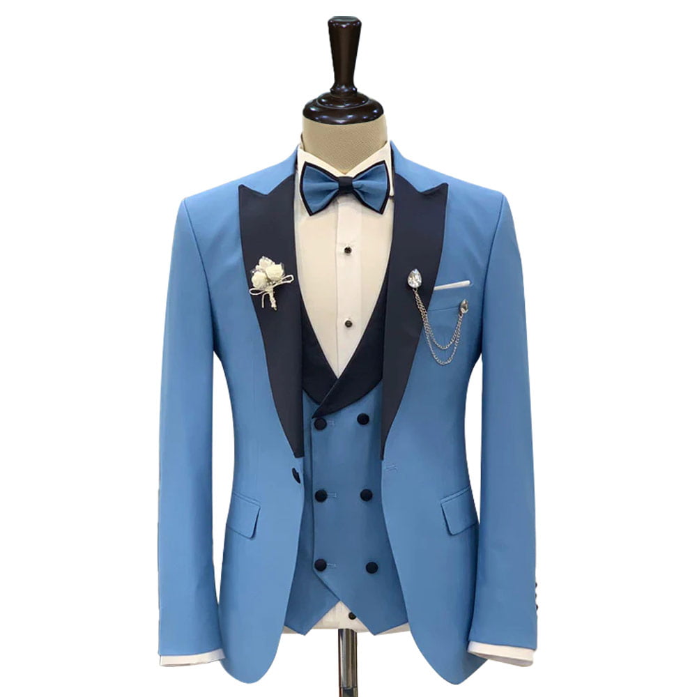 Bespoke Sky Blue Tuxedo With Black Lapel