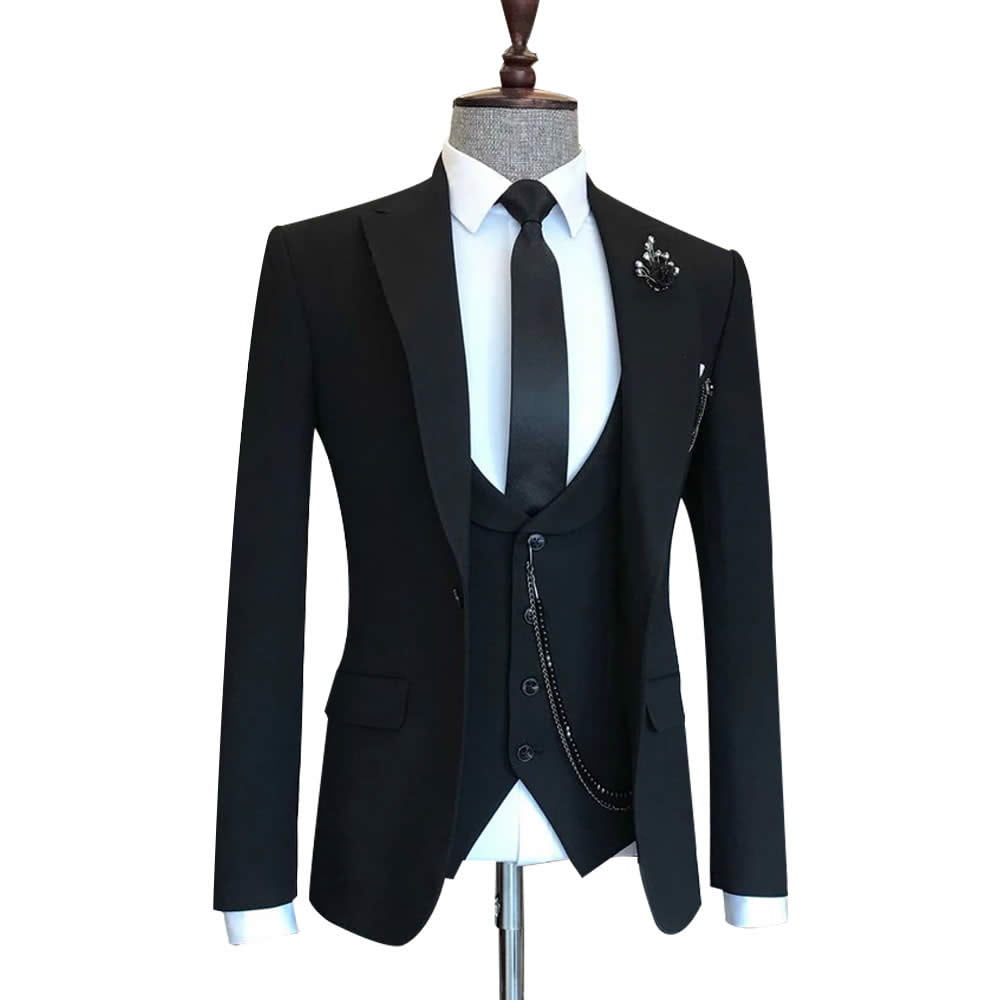 Slim-Fit Black 3 Piece Suit 